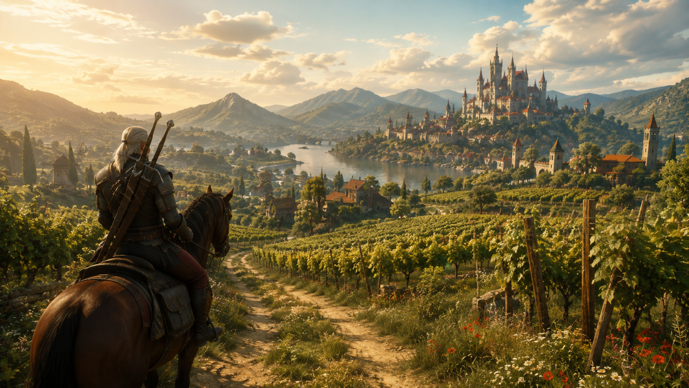 The Witcher 3 › Wild Hunt ›Toussaint vineyards rolling toward a fairytale castle