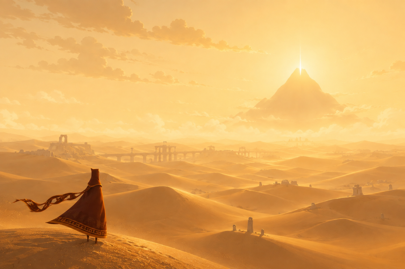 Journey › A distant mountain beyond waves of golden desert