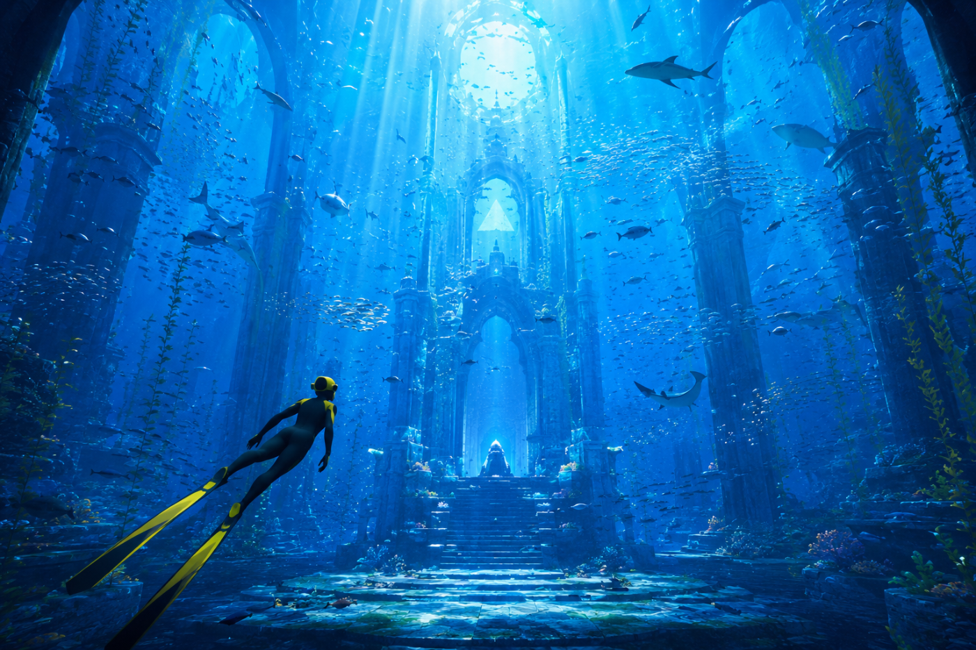 ABZÛ › A cathedral of blue water filled with marine life