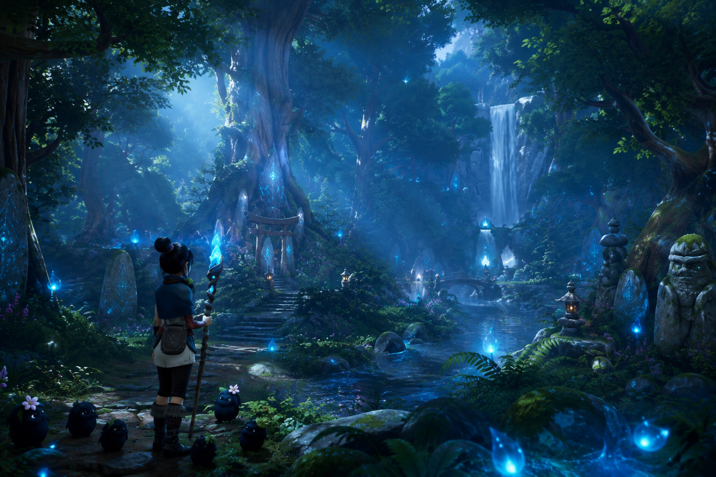 Kena › Bridge of Spirits › A sacred forest glowing with soft blue light