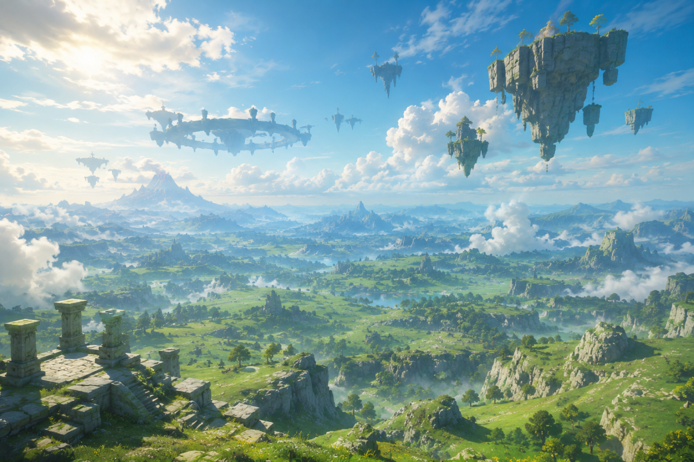 The Legend of Zelda › Tears of the Kingdom › Sky islands drifting over the green fields of Hyrule