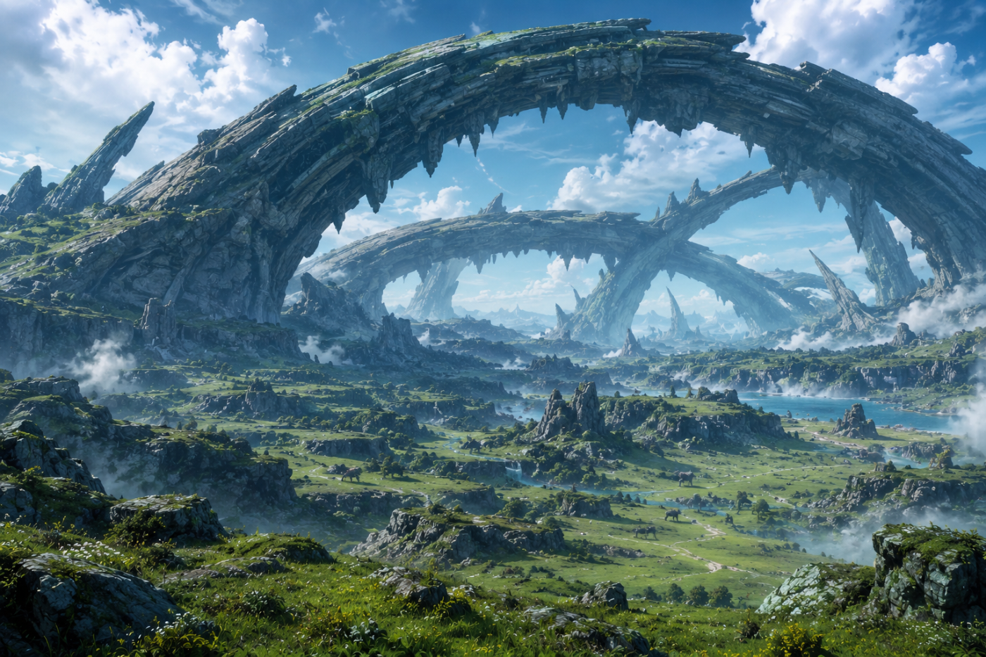 Xenoblade Chronicles X › Definitive Edition › Primordia's colossal arches above emerald plains