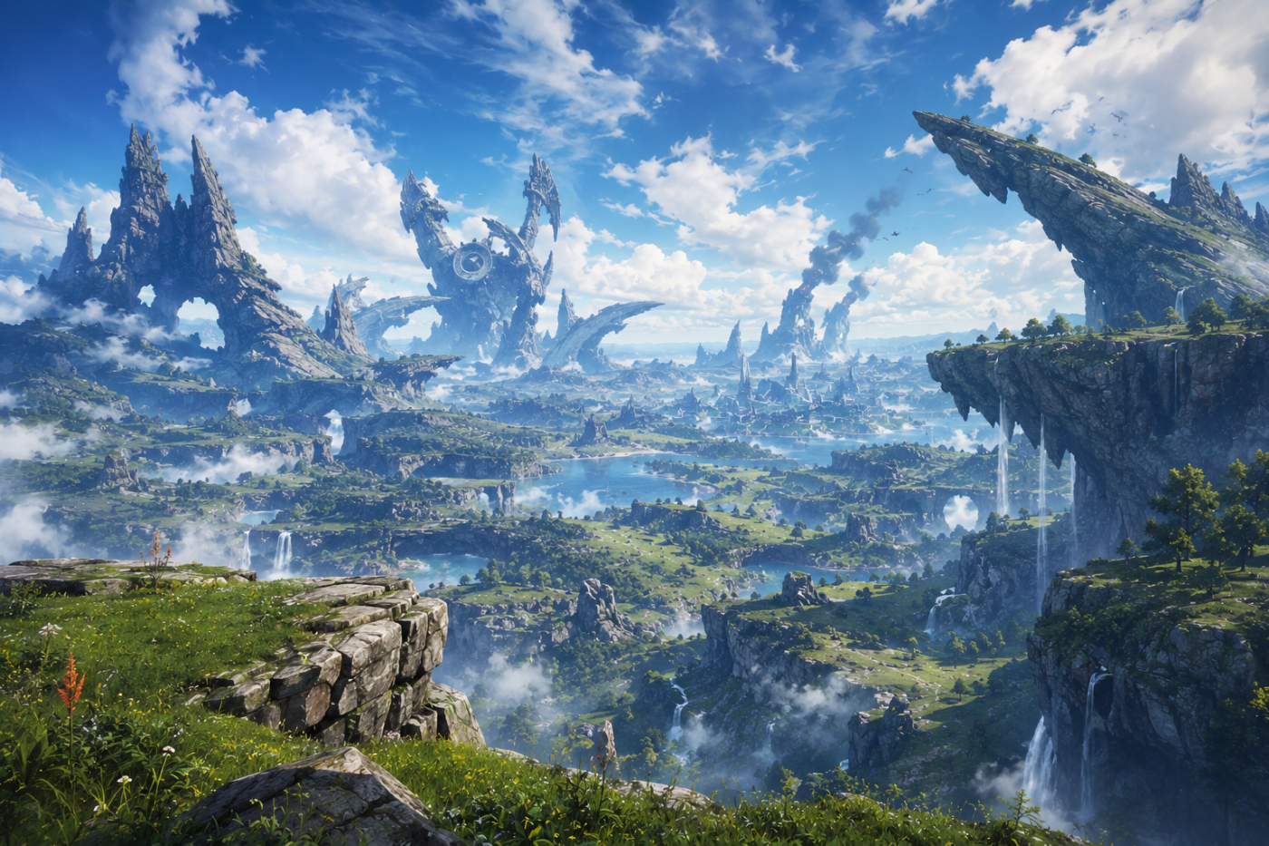 Xenoblade Chronicles 3 › Aionios unfolding into impossible cliffs and distant titans