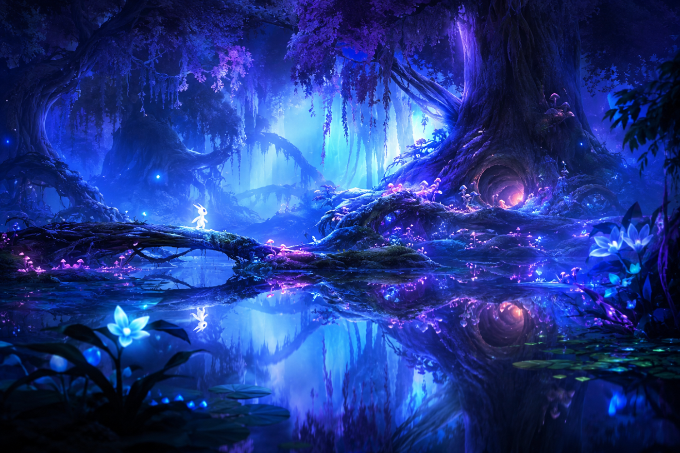 Ori and the Will of the Wisps › Luminous woodland reflected in still water