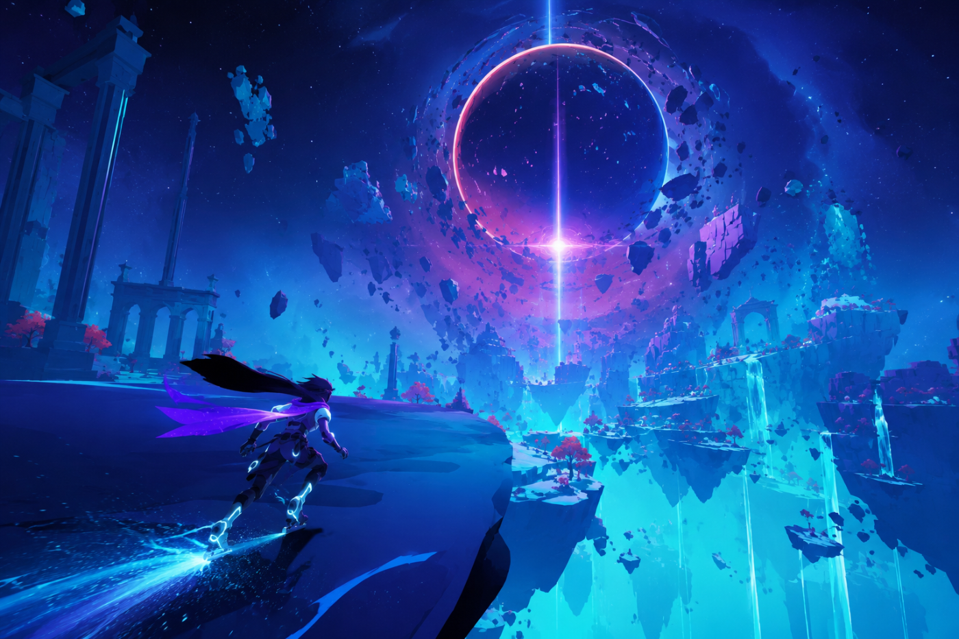 Solar Ash › A surreal ultramarine world floating inside a cosmic void