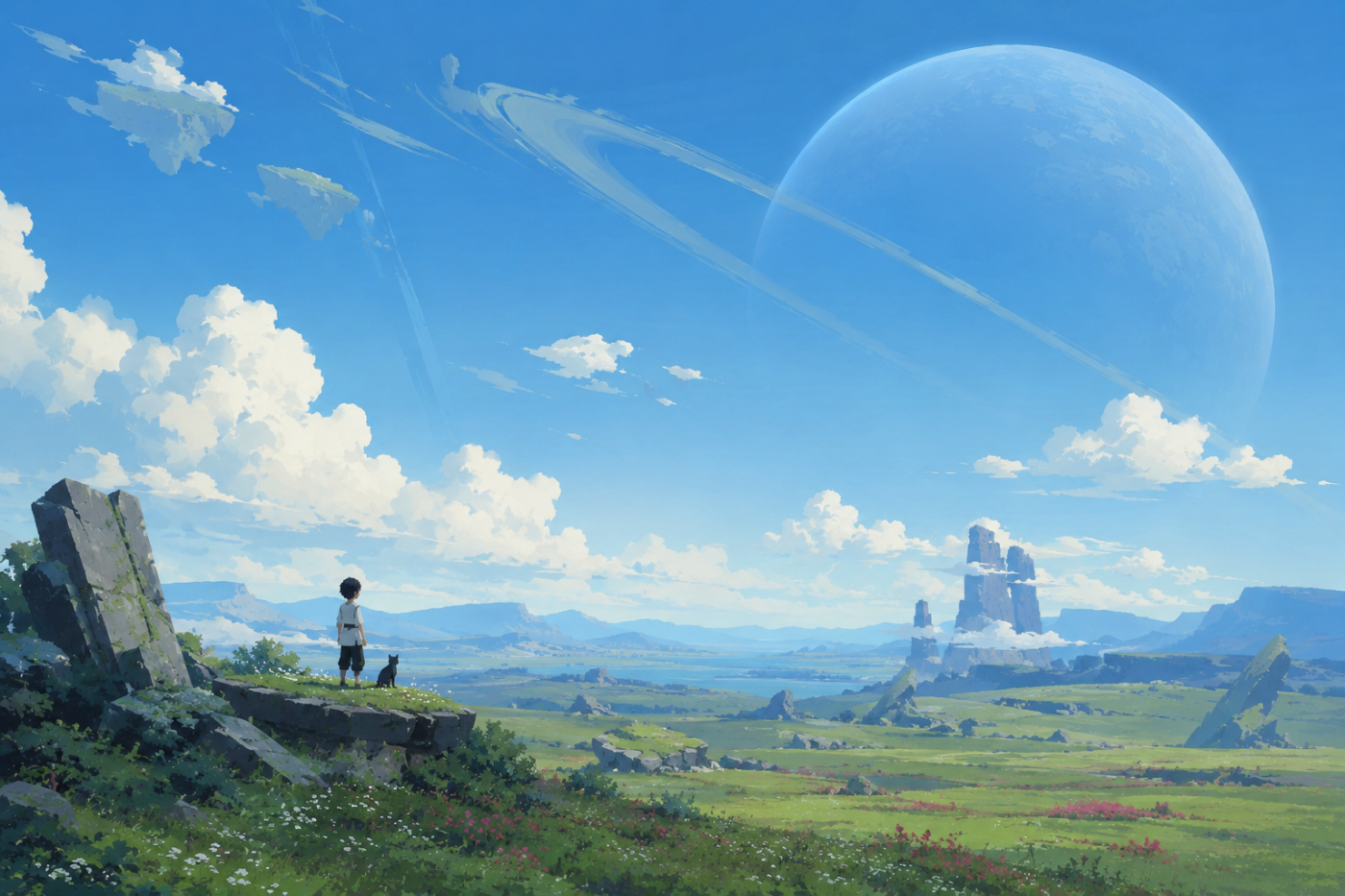 Planet of Lana › Painted alien grasslands beneath enormous blue skies