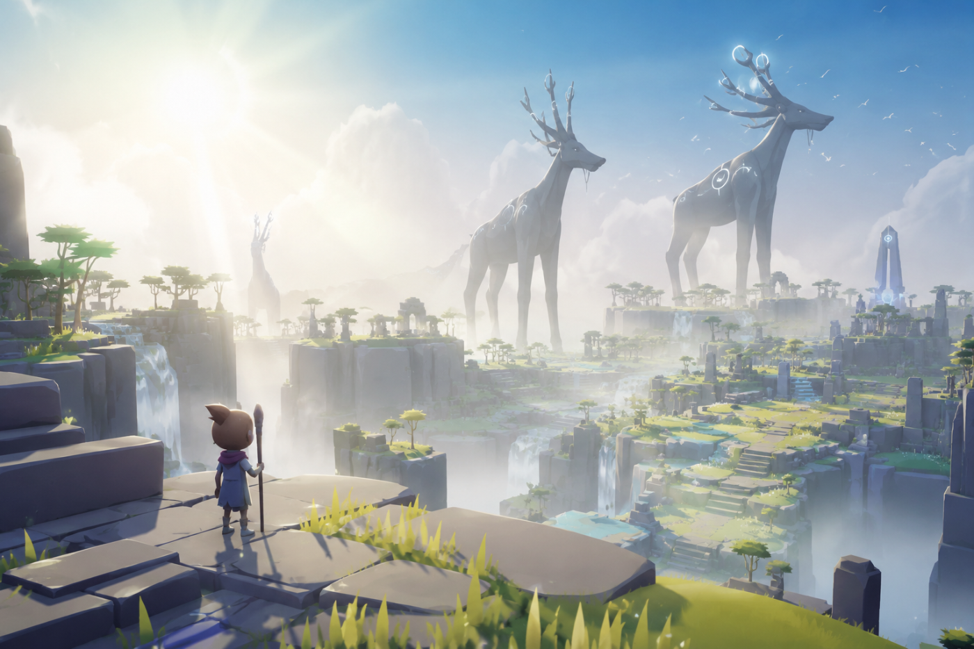 OMNO › A quiet fantasy plateau filled with light and colossal creatures