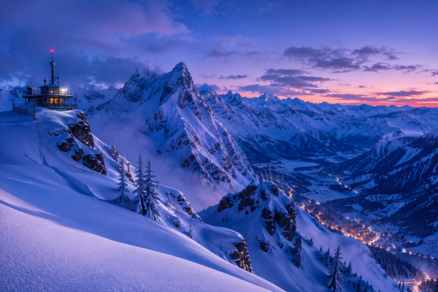 Steep › Fresh Alpine snow glowing in blue-hour light