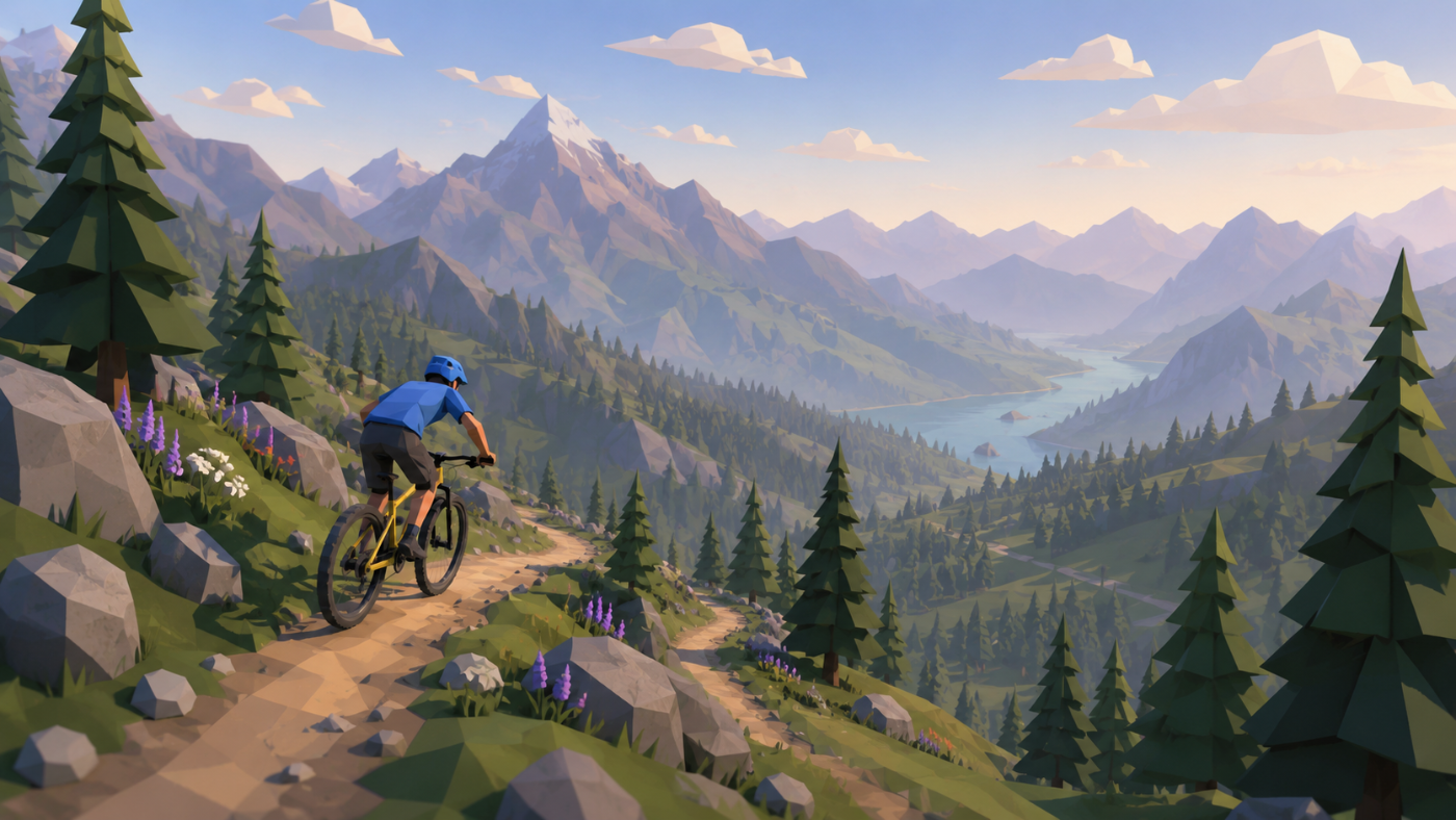 Lonely Mountains › Downhill › A minimalist mountain trail descending through quiet forest