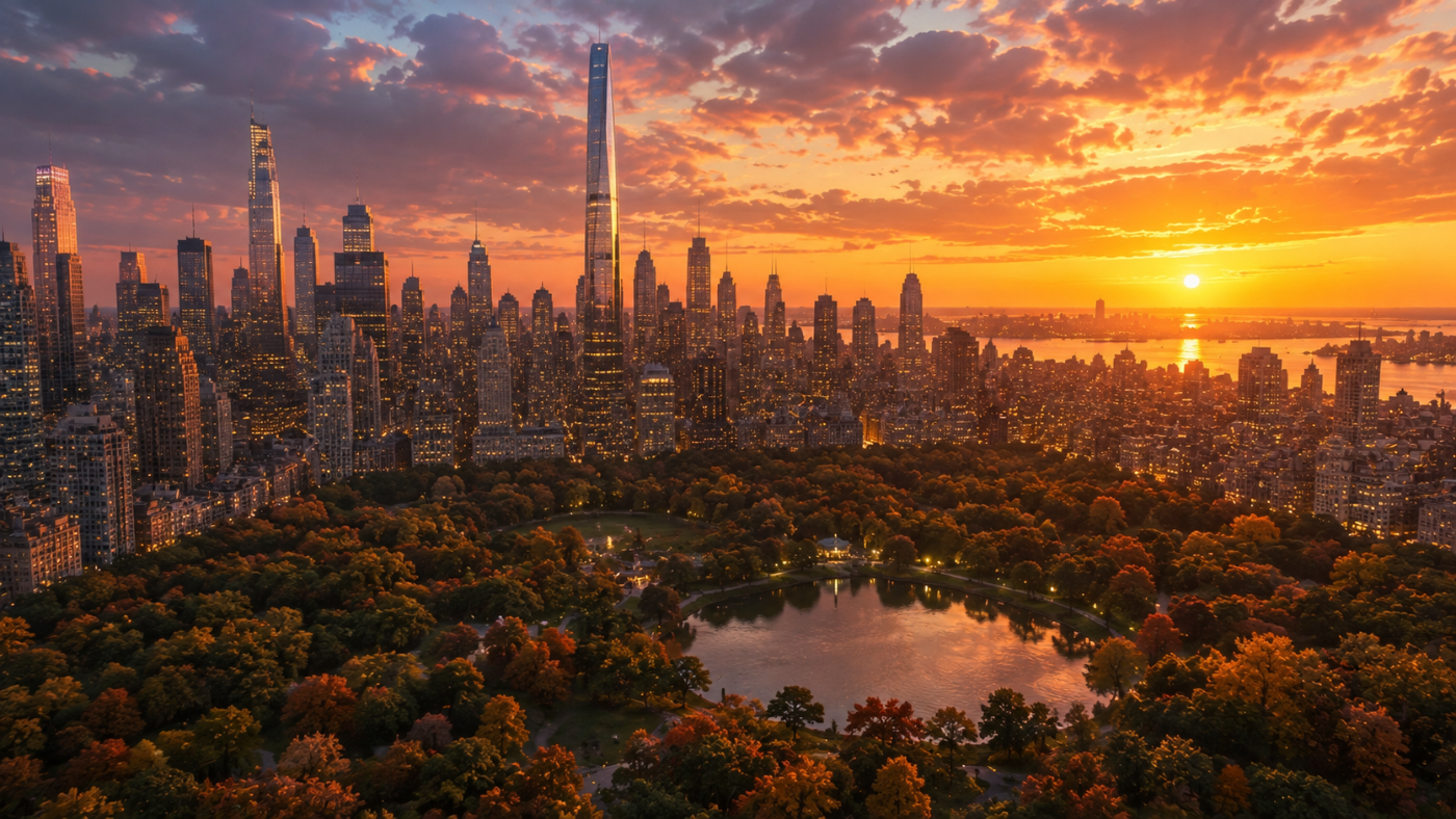 Marvel's Spider-Man 2 › Manhattan glowing beyond Central Park at sunset