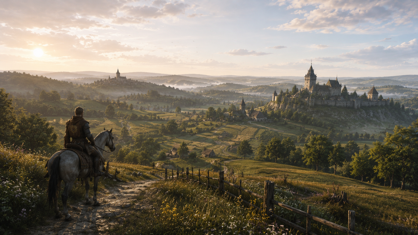 Kingdom Come: Deliverance II — Bohemian fields, forests and castles in soft morning light