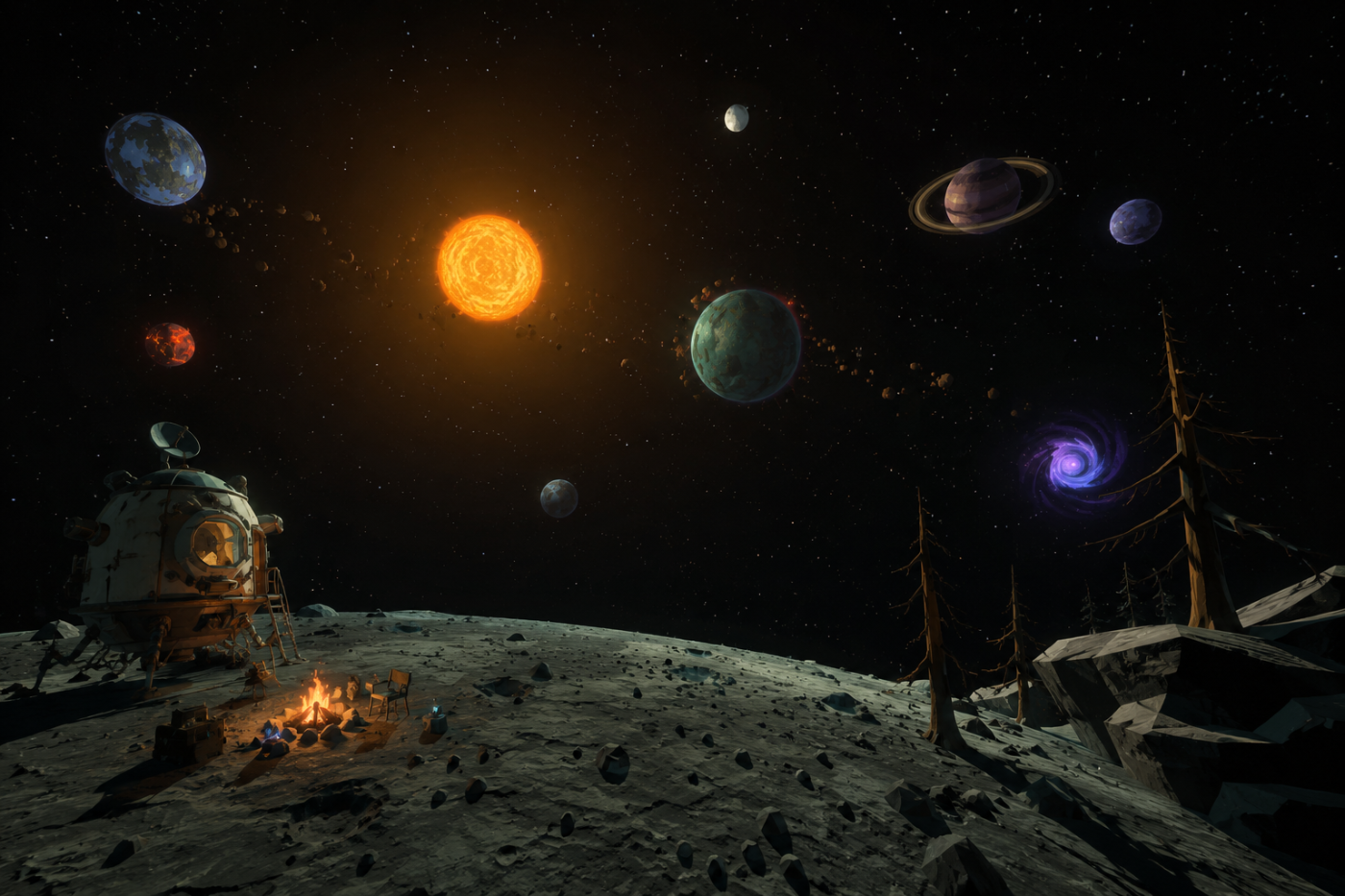 Outer Wilds — A tiny hand-crafted solar system seen from a quiet moon